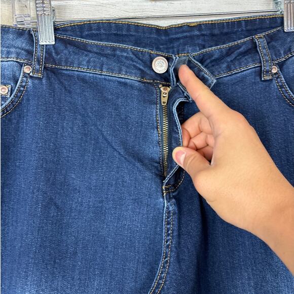 Just My Size Women’s 22 Plus Patchwork Dark Denim Distressed Blue Jeans NEW - Picture 3 of 7